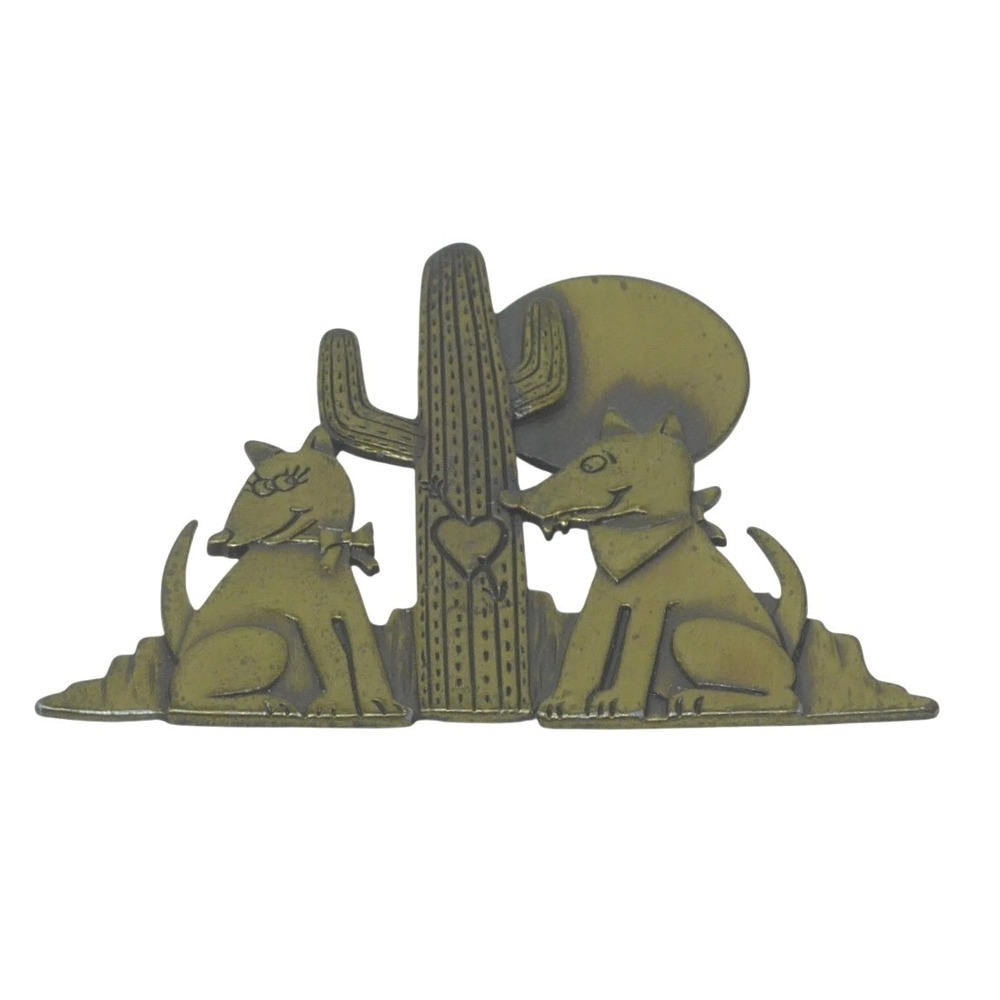 Vintage JJ Jonette Jewelry Brooch Southwestern Coyote Cactus Moon Vintage Pin